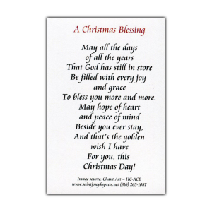A Christmas Blessing holy card reverse