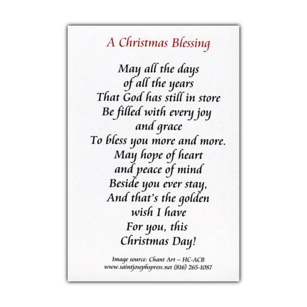A Christmas Blessing holy card reverse