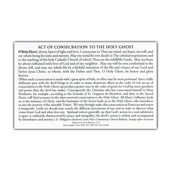 Act of Consecration to the Holy Ghost holy card prayer