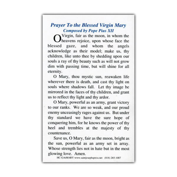 Blessed Virgin Mary holy card prayer