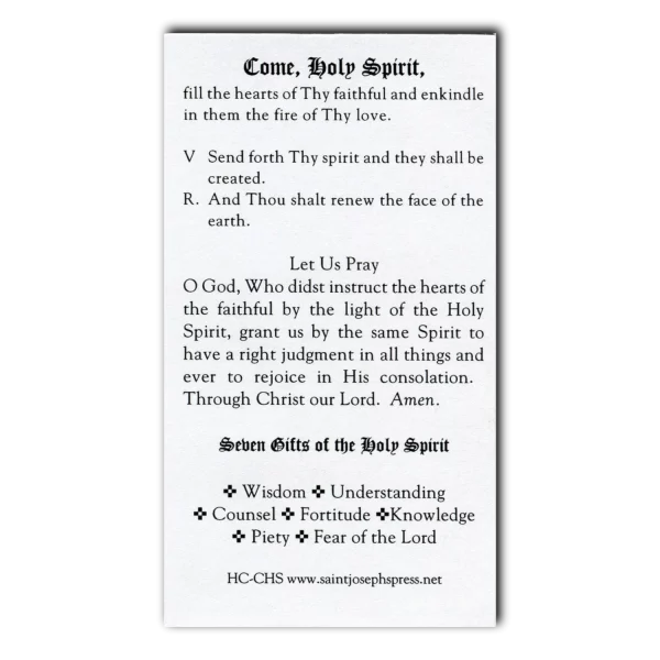 Come Holy Spirit holy card prayer