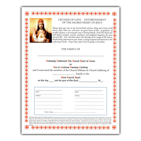 Sacred Heart Enthronement Certificate