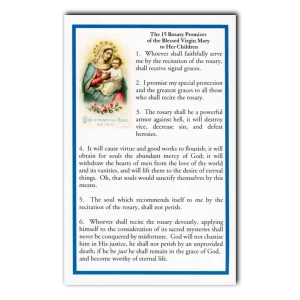 Fifteen Rosary Promises of the Blessed Virgin Mary holy card