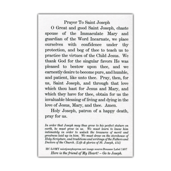Go to Joseph - Saint Joseph holy card prayer