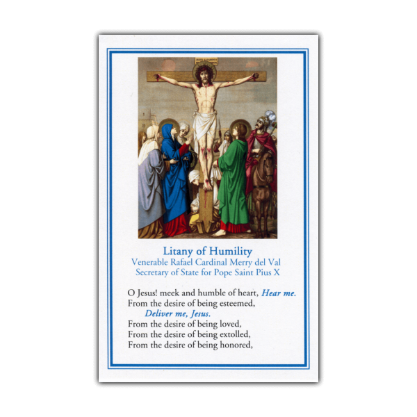 Litany of Humility holy card Crucifixion