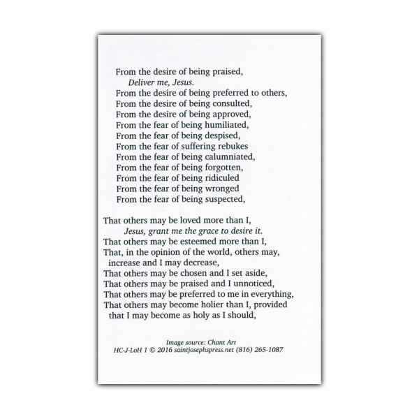 Litany of Humility holy card prayer