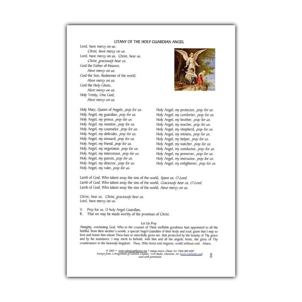 Litany of the Guardian Angel litany card back