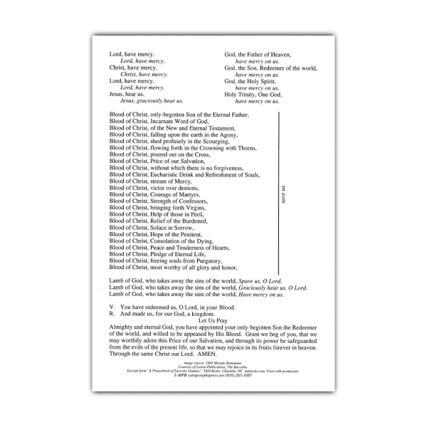 Litany of the Precious Blood litany card back