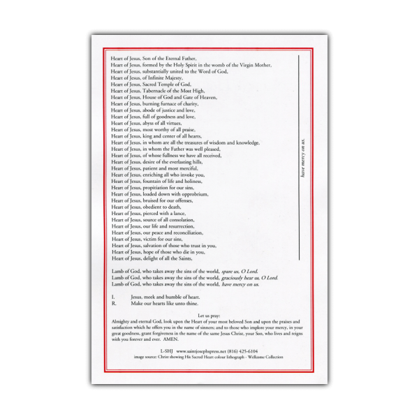 Litany of the Sacred Heart litany card back