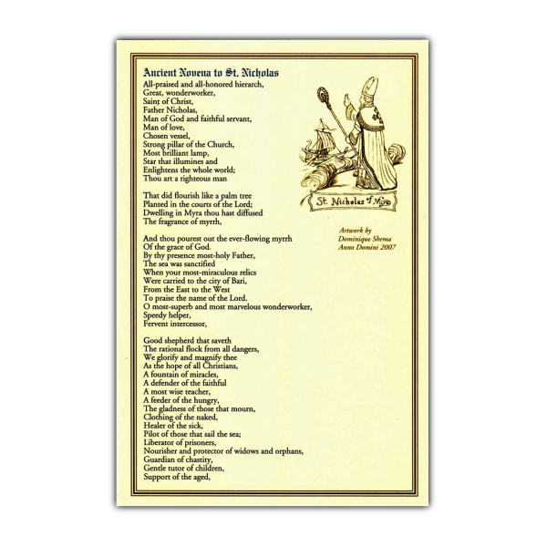 Novena to Saint Nicholas litany card