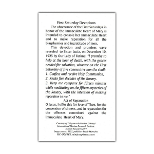 Our Lady of Fatima First Saturdays Holy Card prayers