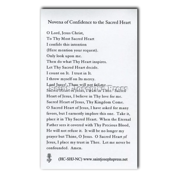 Sacred Heart of Jesus Novena of Confidence reverse side
