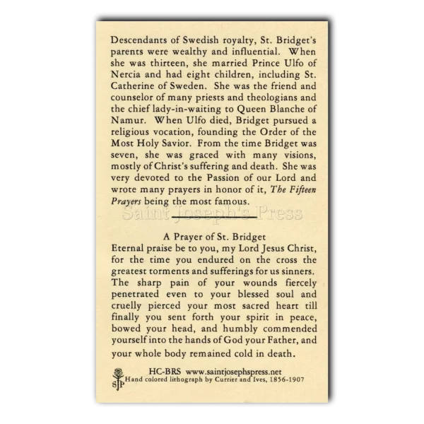 Saint Bridget of Sweden holy card prayer