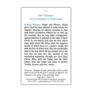 Saint Filumena holy card prayer
