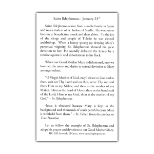 Saint Ildephonsus holy card prayer