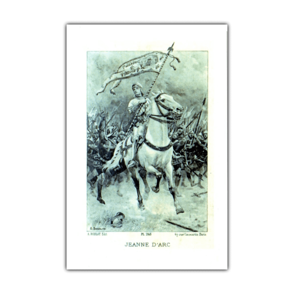 Saint Joan of Arc holy card black and white