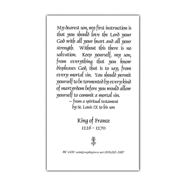 Saint Louis IX holy card prayer