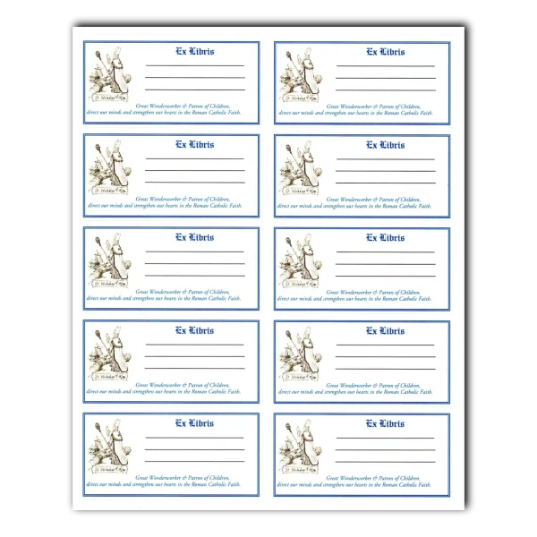 Saint Nicholas Bookplate stickers full sheet