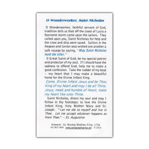 Saint Nicholas Wonderworker Holy Card prayer