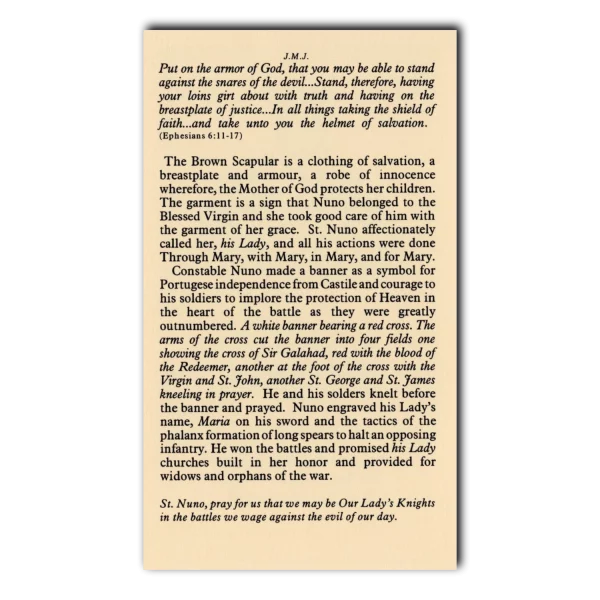 Saint Nuno Alvarez holy card 2 reverse