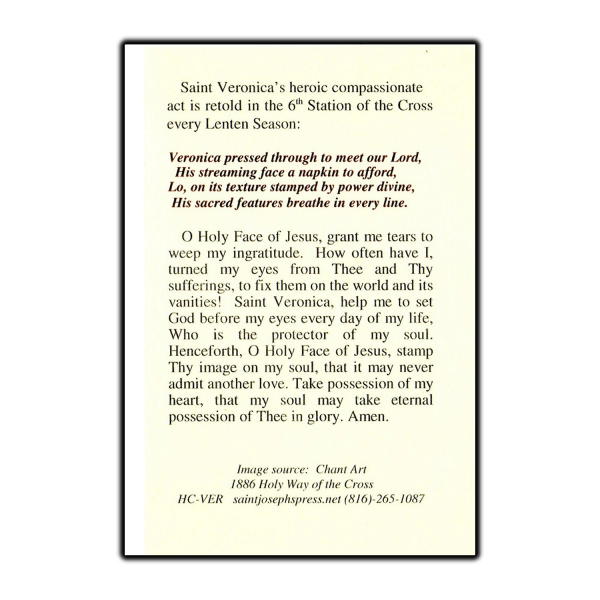 Saint Veronica of the Veil holy card prayer