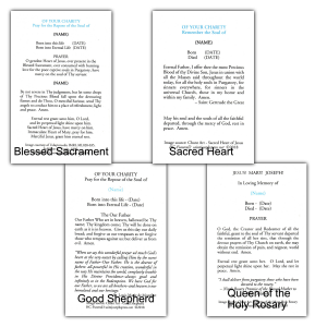 Funeral Holy Cards - back text