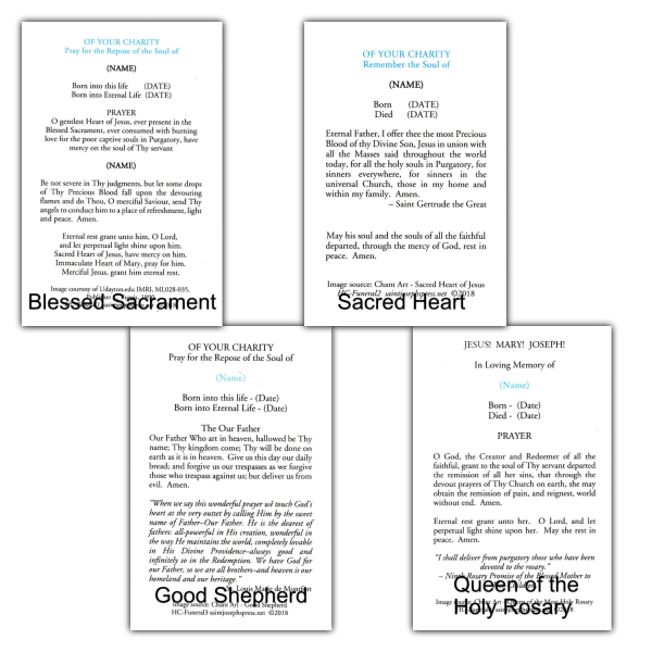Funeral Holy Cards - back text