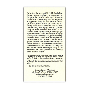 Saint Catherine of Siena holy card saying on charity