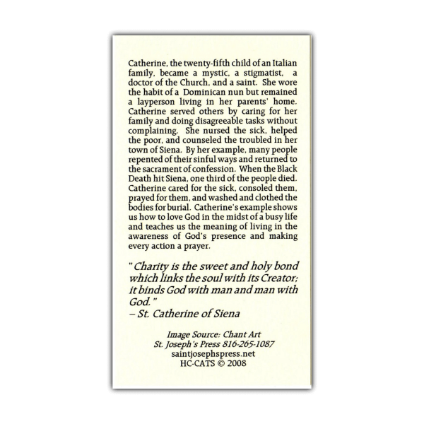 Saint Catherine of Siena holy card saying on charity