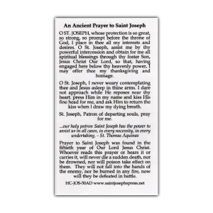 Ancient Prayer to Saint Joseph holy card prayer