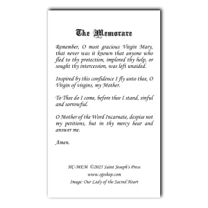 The Memorare Prayer Our Lady of the Sacred Heart holy card prayer